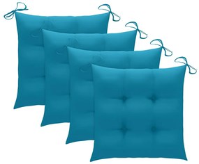 Cadeiras de jardim c/ almofadões azul-claro 3 pcs teca maciça