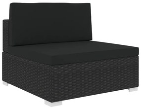 vidaXL Assento de centro seccional c/ almofadões 1 pc vime PE preto