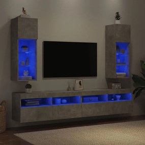 Móveis de TV com luzes LED 2 pcs 30,5x30x90 cm cinzento cimento