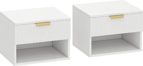 Conjunto de 2 Mesas de Cabeceira Flutuantes Estreitas com Gaveta 40x34x29 cm com Frente Canelada e Prateleira Aberta Branco