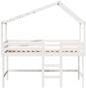 Cama alta c/ escada e telhado 90x200 cm pinho maciço branco