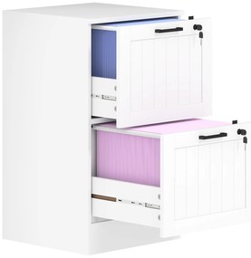 HOMCOM Bloco de Gavetas para Escritório com 2 Gavetas para Escritório com Fechaduras Gavetas Suspensas para A4 40x40x71 cm Branco