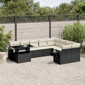 vidaXL 10 pcs conjunto sofás de jardim c/ almofadões vime PE preto