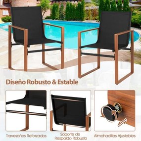 Conjunto de 2 cadeiras de jantar de jardim com encosto e apoios de braços em tecido Preto