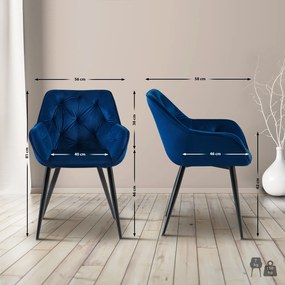 Cadeira de sala de jantar Cassis com estofo em veludo 81 x 56 x 58 cm Azul