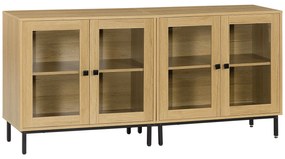 HOMCOM Conjunto de 2 Aparadores de Cozinha Aparador para Sala de Estar com Portas de Vidro e Pés de Metal para Sala de Jantar Dormitório 160x40x76cm Carvalho e Preto