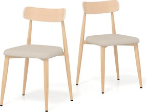 Conjunto de 2 cadeiras de jantar modernas (MESA NÃO INCLUIDA) estofadas em tecido de linho com pernas de metal resistentes natural