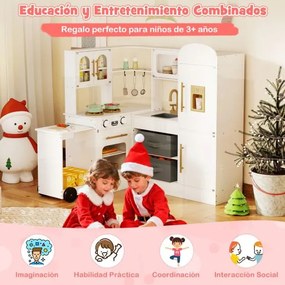 Cozinha de brincar de canto com luzes e sons, bancada retrátil, inclui lava-louças, fogão, frigorífico e acessórios para maiores de 3 anos, Branca