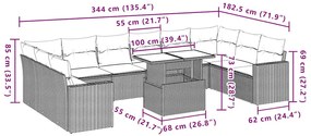 11 pcs conjunto sofás de jardim c/ almofadões vime PE preto