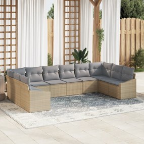 vidaXL Conjunto de Sofá de Jardim com Almofadas Bege Rattan Poli