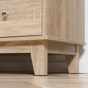 HOMCOM Aparador de Cozinha com 2 Portas de Vime 3 Gavetas e Prateleira Aberta Móvel Buffet Auxiliar para Sala de Jantar Anti-Tombo 110x40x76cm Carvalho