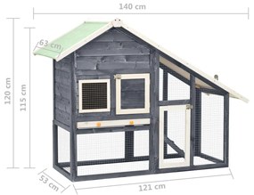 Coelheira 140x63x120 cm madeira abeto maciça cinzento e branco