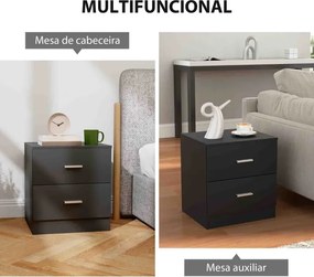 Mesa de Cabeceira Moderna com 2 Gavetas para Sala Quarto Capacidade 30 kg 45x39,5x49 cm Preto