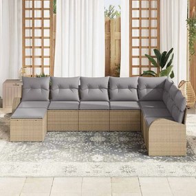 Conjunto de Sofá de Jardim de 8 Peças com Almofadas em Bege Rattan PE