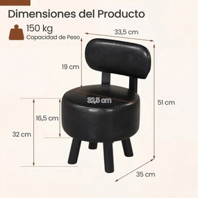 Conjunto de 2 bancos baixos redondos estofados com encosto 32,5 x 35 x 51 cm, pés de madeira, borracha e espuma espessa para sofá, entrada ou sala de