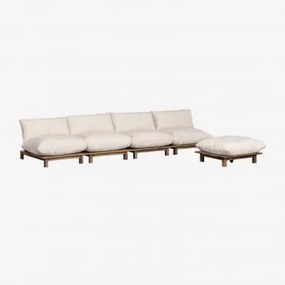 Sofá Modular Reclinável De 4 Peças Com Puff Em Madeira De Acácia Brina Beige Creme - Sklum