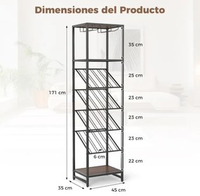 Garrafeira de vinho vertical 45 x 35 x 171 cm alta para 16 garrafas com suportes para copos 3 prateleiras abertas para sala de jantar Bar em casa Pret