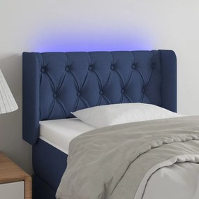 Cabeceira de cama c/ luzes LED tecido 83x16x78/88 cm azul