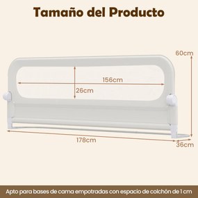 Barreira dobrável para camas infantis, altura ajustável com 178 x 36 x 60 cm, com capa removível em tecido Oxford, base em U, com correia e fivela, br