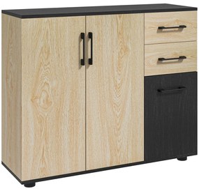HOMCOM Buffet de Armazenamento de Cozinha com 2 Armários Prateleira Ajustável 2 Gavetas 90x30x75,5 cm Natural Preto | Aosom Portugal