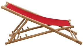 Espreguiçadeira de bambu e lona vermelho