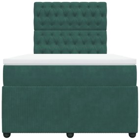 Cama boxspring com colchão 120x200 cm veludo verde-escuro