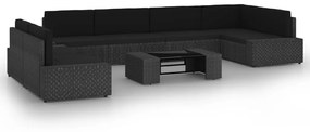 vidaXL 8 pcs conjunto lounge de jardim c/ almofadões vime PE preto