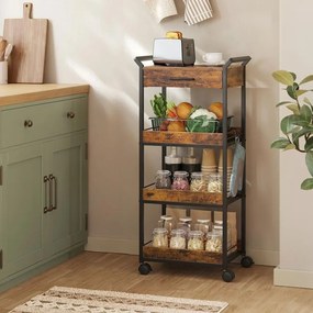 Carrinho de cozinha com 4 prateleiras e rodas 30 x 46,2 x 96,1 cm Castanho vintage + Preto