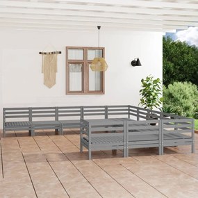 vidaXL 11 pcs conjunto lounge de jardim pinho maciço cinzento