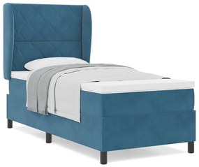 Cama Box com Colchão Azul Escuro 100 x 200 cm em Veludo
