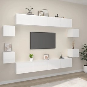 vidaXL 8 pcs conjunto móveis de TV madeira processada branco brilhante