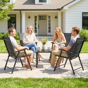 Conjunto de 4 Cadeiras de Jardim para Exterior Dobráveis com Encosto Alto e Apoios de Braços para Terraço e Praia 58x62x97 cm Preto