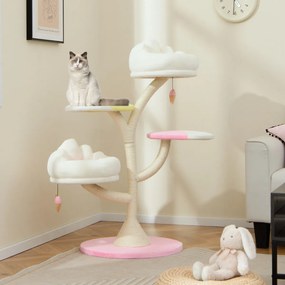 Arranhador para gatos com 2 poleiros 2 plataformas Bolas suspensas Centro de actividades Rosa