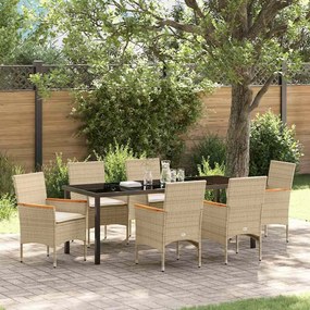 Conjunto de Jantar de 7 Peças vidaXL com Almofadas Rattan Sintético Bege