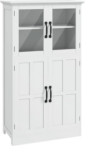 HOMCOM Aparador para Sala Armário Multi-Arrumação 2 Armários Portas de Vidro 4 Prateleiras de Madeira Branco | Aosom Portugal