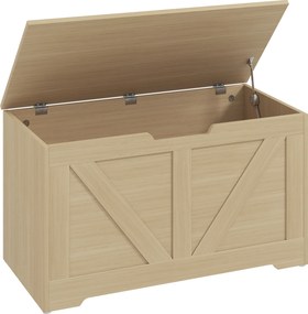 HOMCOM Baú de arrumação, banco de arrumação com tampa basculante e dobradiças de segurança, 80 x 40 x 45 cm, madeira natural | Aosom Portugal