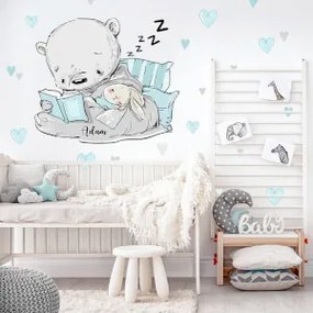Autocolante de parede - Urso com um livro e um coelho com corações