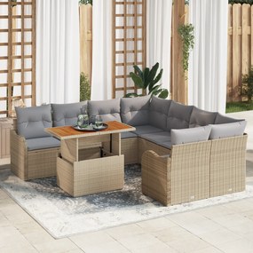 Conjunto de Sofá de Jardim vidaXL de 9 Peças com Almofadas Bege Polira