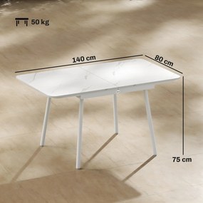 Mesa de jardim retangular para 4-6 pessoas  140 x 80 x 75 cm, tampo em WPC e estrutura em metal, pés ajustáveis, branca