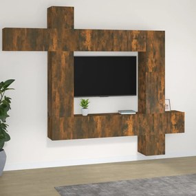 Conjunto móveis de TV 9 pcs madeira processada carvalho fumado