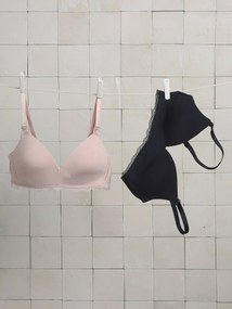 Lote de 2 soutiens especial amamentação, sem armação, em viscose de bambu preto