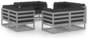 8 pcs conjunto lounge de jardim c/ almofadões pinho maciço