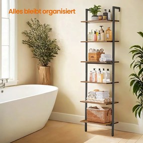 Estante de 6 prateleiras tipo escada para livros 30 x 60 x 204,8 cm castanho-preto