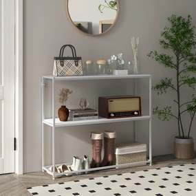 Mesa Consola de Entrada Mesa de Entrada com Estante Aberto e Estrutura de Aço Anti-tombo para Sala 100x30x87 cm Branco