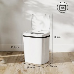 Caixote de Lixo Automático 15L com Sensor Infravermelhos e Modo Manual Anel de Retenção Antimarcas 27,6x21,4x33,5 cm Branco