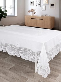 170x270 cm - Toalha de mesa de linho bordada C/ crochê a mão