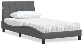 Cama com colchão 100x200 cm tecido cinzento-escuro
