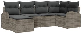 Conjunto de Sofá de Jardim vidaXL de 6 Peças com Almofadas Cinza de Rattan Poliéster