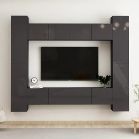 vidaXL 8 pcs conjunto de móveis de TV contraplacado cinzento brilhante