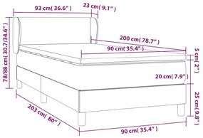 Cama com molas/colchão 90x200 cm veludo cinza-claro